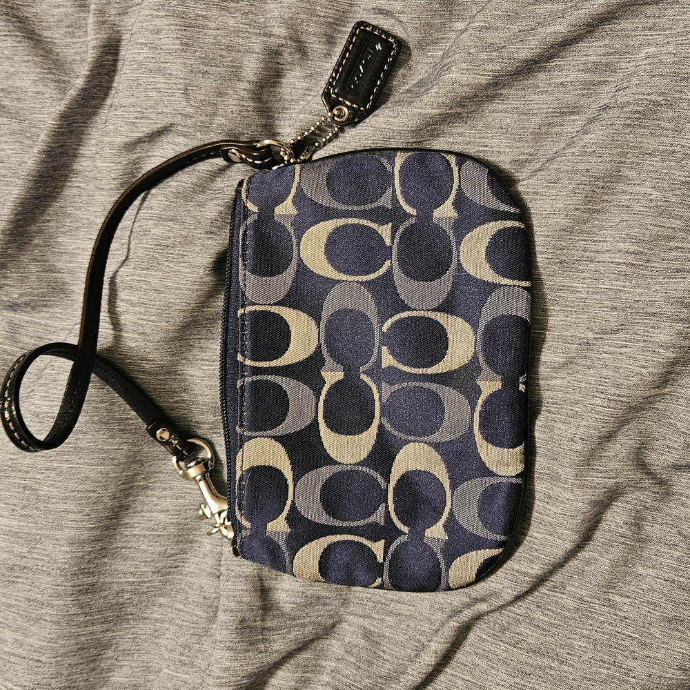 Coach Blue and Cream Clutch with Geometric Design